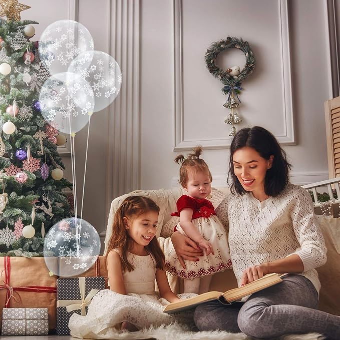 Skylety 40 Pieces Snowflake Balloons Bulk Winter Transparent Snowflake Latex Balloons for Christmas Birthday Wedding Party Decorations(Clear)
