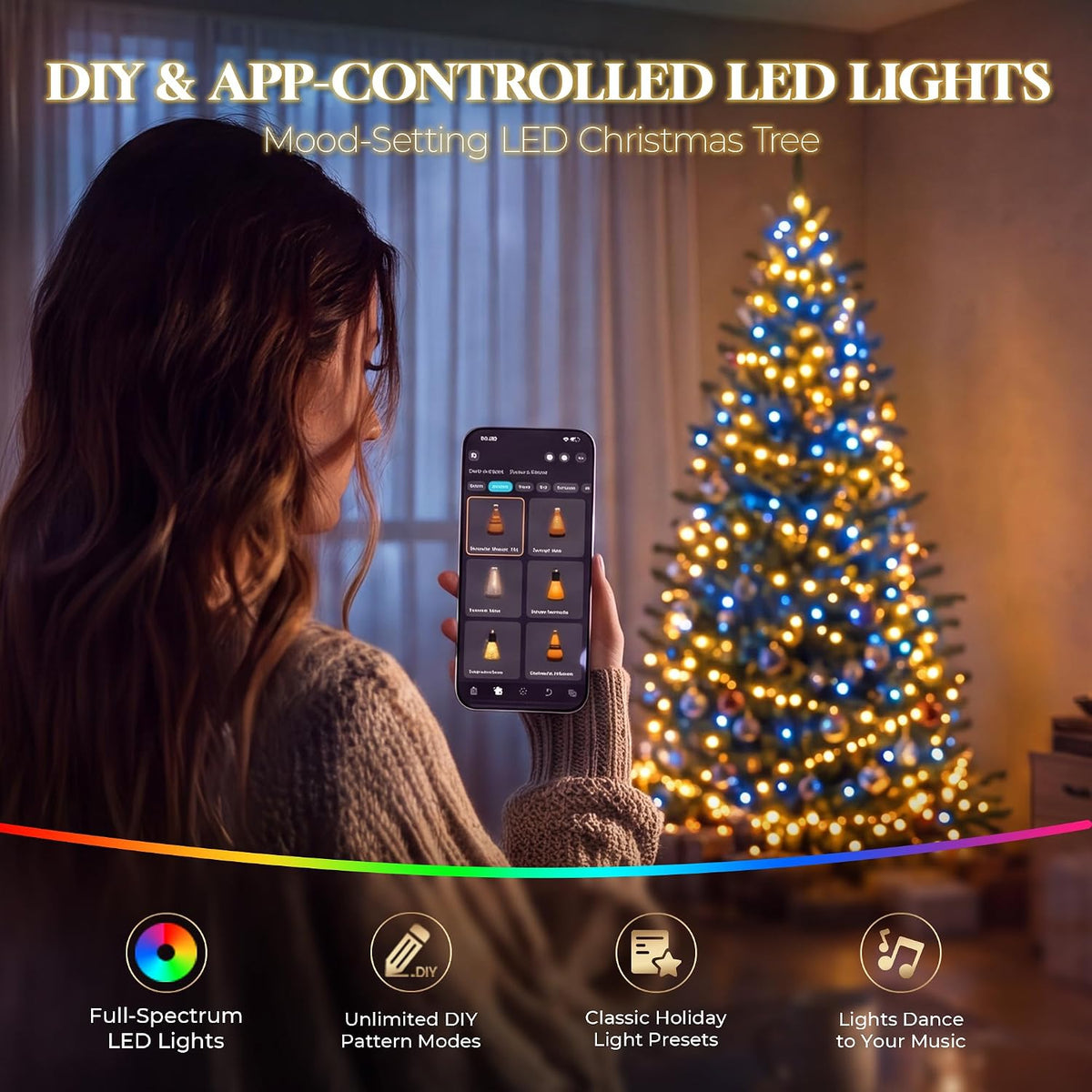 hollo star 6ft prelit christmas tree, multi-color rgbw showing dimensions