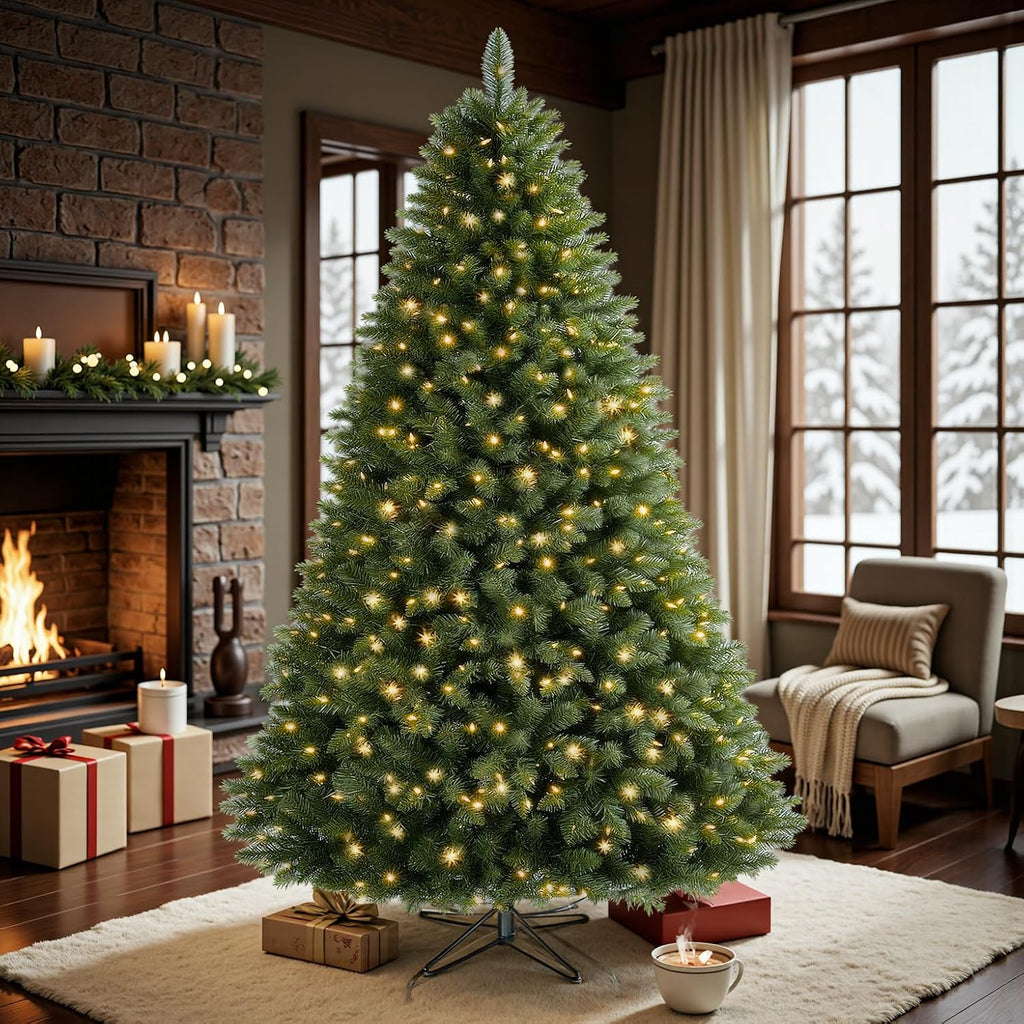 6 ft pre-lit christmas tree spruce with remote, front angle view