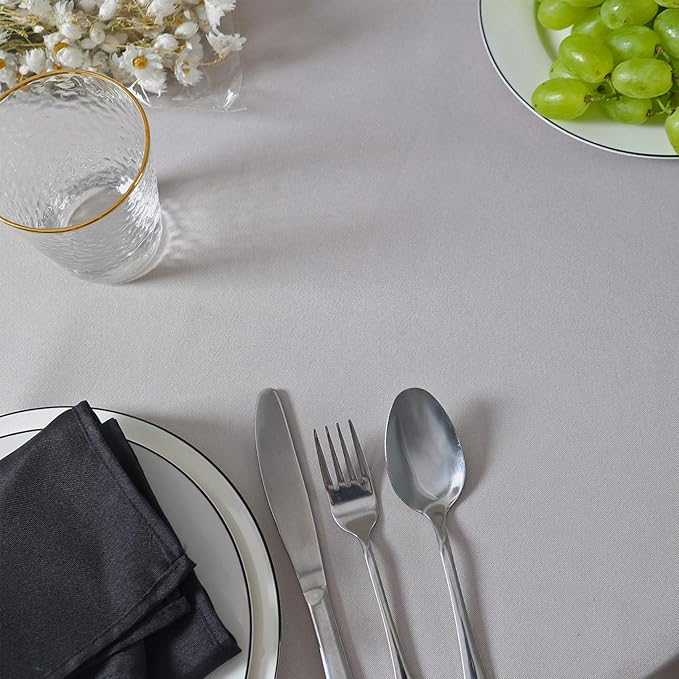 132 inch Round Tablecloth Washable Polyester Table Cloth Decorative Table Cover for Wedding Party Dining Banquet（132 inch,Silver）