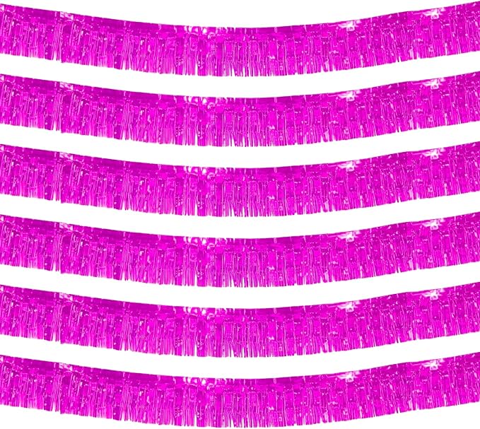 6 Pack 10 Feet Pink Metallic Foil Fringe Garland Rectangular Banner for Parade Floats, Thanksgiving, Christmas, Birthday, Halloween Party Decorations