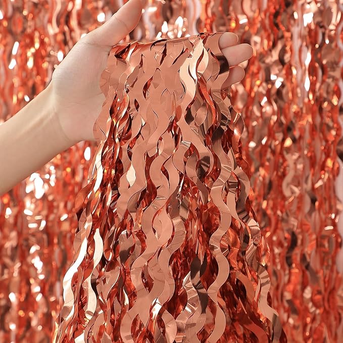 Wavy Fringe Curtain - Rose Gold, 3.3 ft x 6.6 Feet, Pack of 3 | Party Decorations, Streamers for Birthday Backdrop