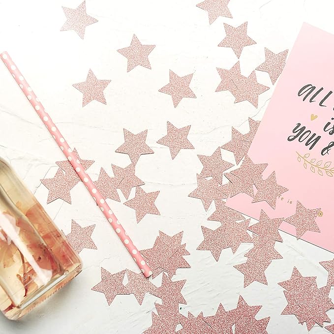 Glitter Star Confetti for Table Wedding Birthday Party Decoration, 1.2 inch in Diameter (rose gold glitter,200pc)