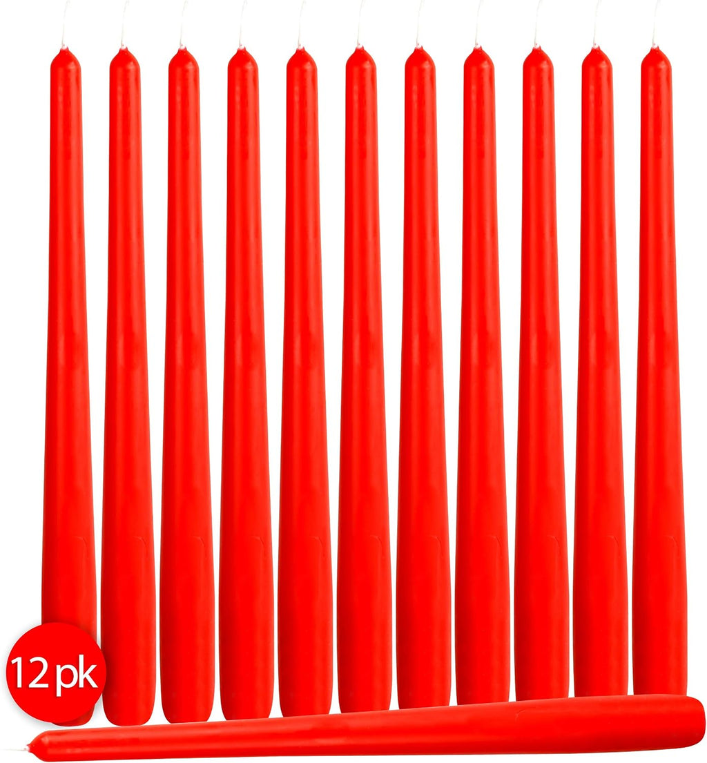 Hyoola 12 Pack Tall Red Taper Candles - 10 Inch Red Dripless, Unscented Dinner Candle - Paraffin Wax with Cotton Wicks - 8 Hour Burn Time