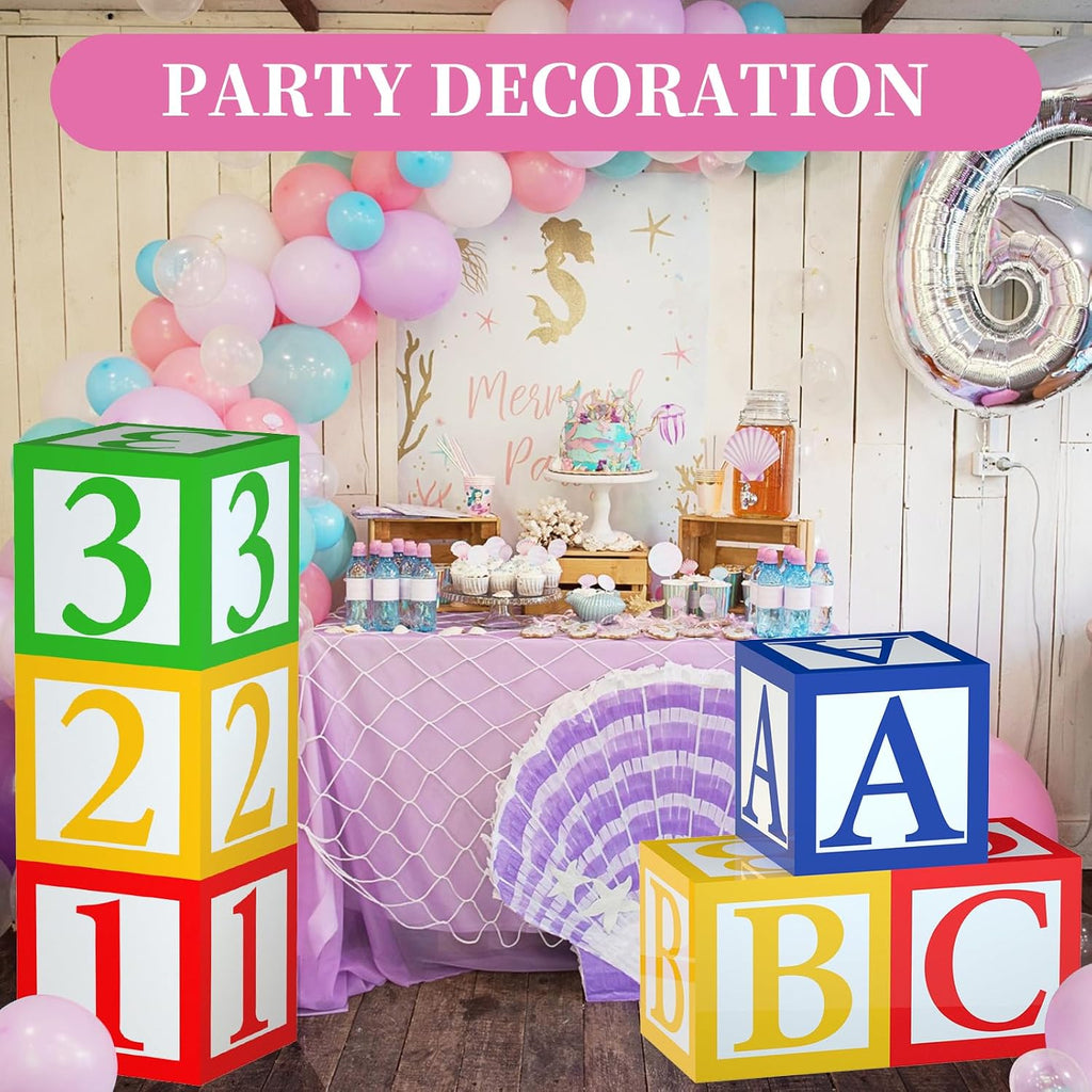 6 Pcs ABC 123 Party Decorations Back to School Decoration ABC Alphabet Party Favor Balloon Box, Block Boxes Favor Balloon Boxes Inspire Story Birthday Party Decor for School Baby Shower