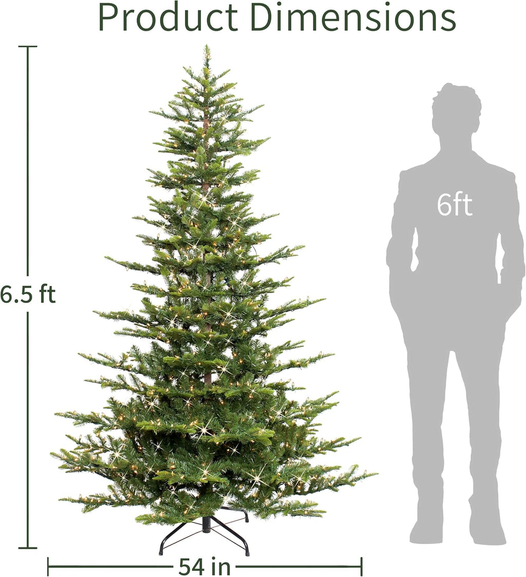 puleo international 6.5ft pre-lit aspen fir artificial christmas shown in use