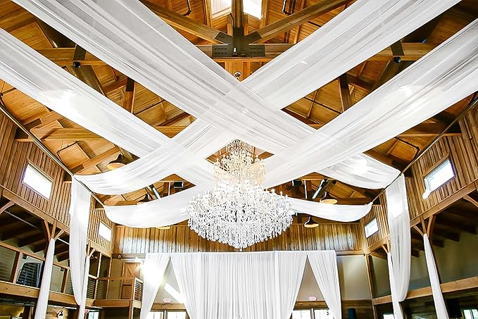 6 Panels White Ceiling Drapes for Wedding 5ftx30ft Ceiling Drapes Wedding Arch Draping Fabric Cheesecloth Sheer Curtain Romantic Ceiling Decorations for Wedding Party Banquet Ceremony Stage