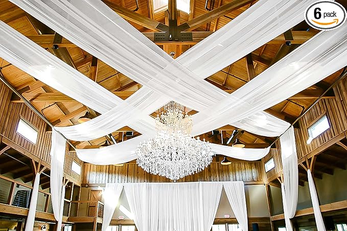 6 Panels White Ceiling Drapes for Wedding 5ftx30ft Ceiling Drapes Wedding Arch Draping Fabric Cheesecloth Sheer Curtain Romantic Ceiling Decorations for Wedding Party Banquet Ceremony Stage
