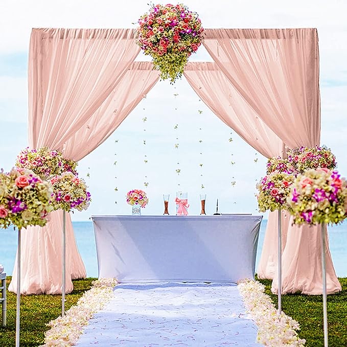 DUOBAO Chiffon Backdrop Curtains 2 Panels 8FT Voile Curtain Peach 58"x96"Baby Shower Background Wide 150cm x 240cm Length Sheer Drapes for Wedding Bedroom Window,Party Decor