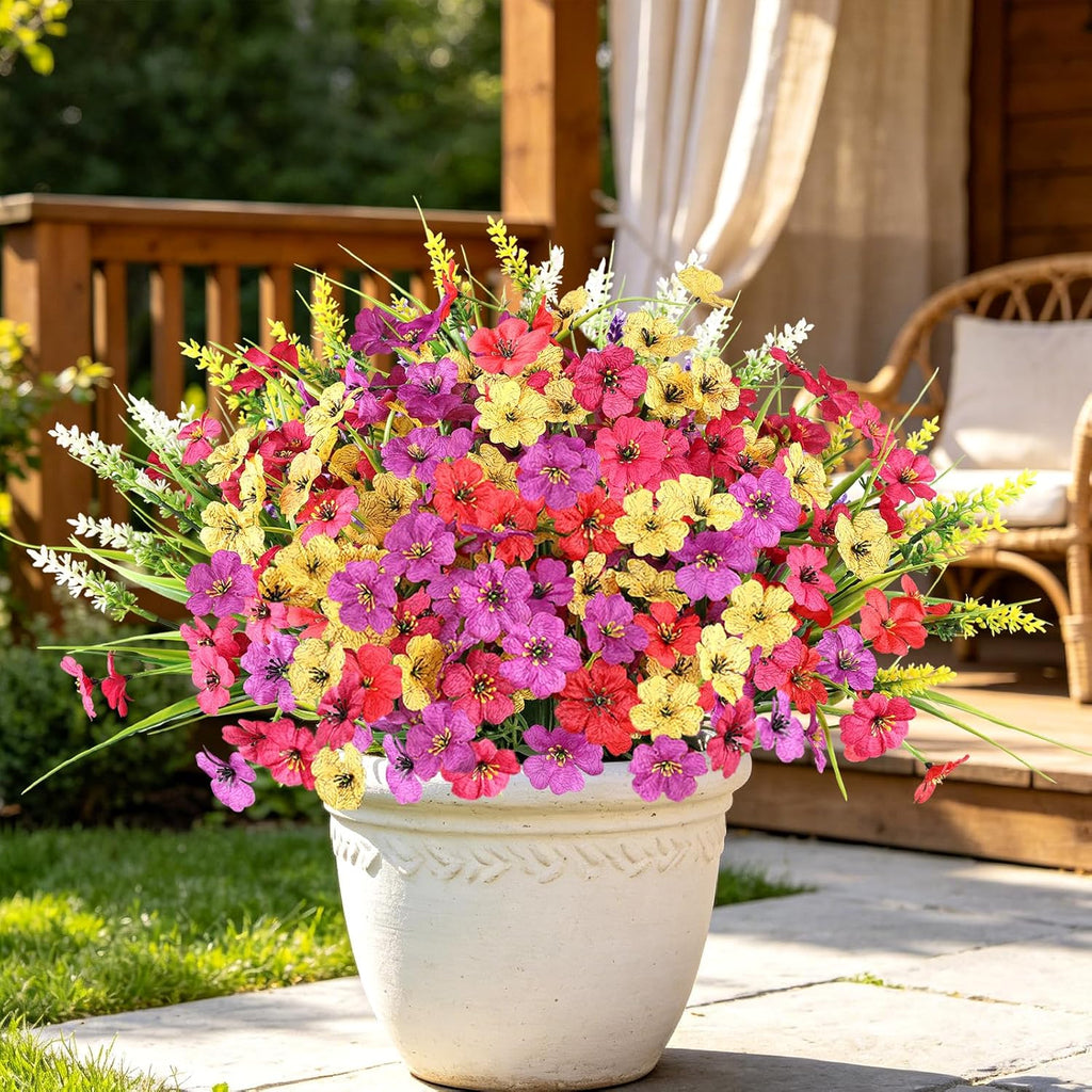 24 Bundles Realistic Fake Flowers for Outdoors, No Fade Faux Silk Flowers & Artificial Plants Lavender, for Garden Patio Porch Decor, Window Box, Hanging Basket, Planter, Grave Decorations
