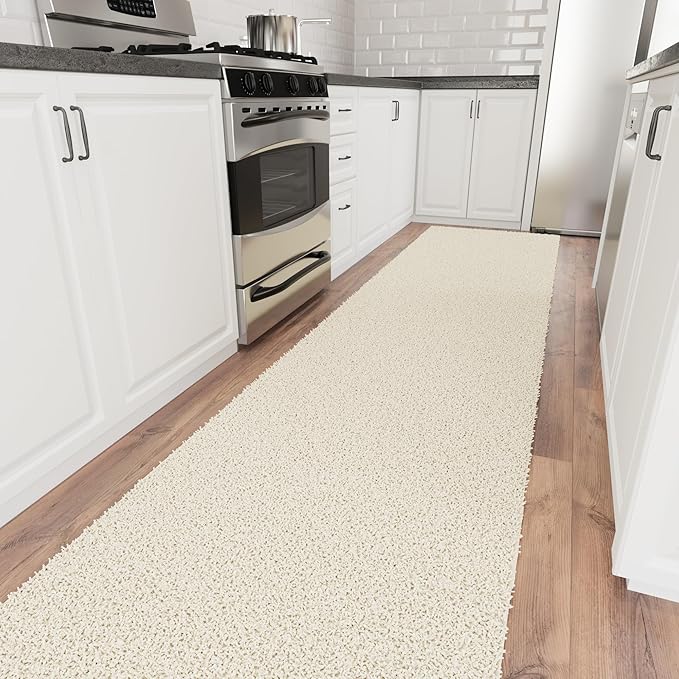 Ottomanson 3' x 20' Shaggy Runner Rug - Plush & Cozy Non-Slip Carpet for Bedroom, Living Room, Bathroom & Entryway - Durable & High-Traffic Friendly for Hallways & Dorms, Cream