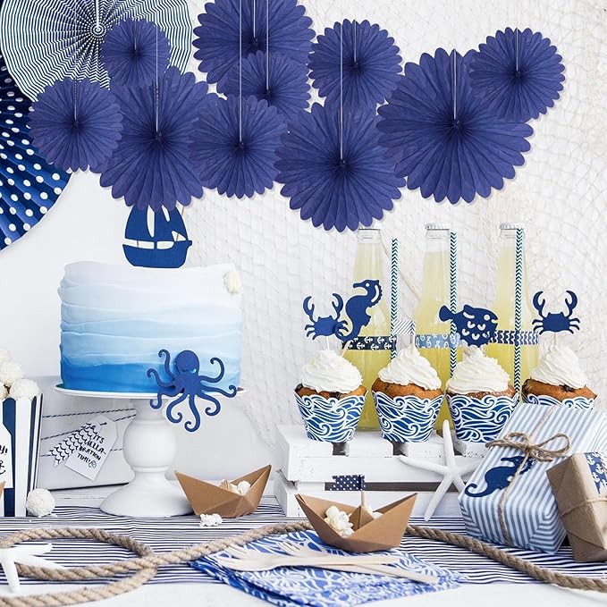 20 Pcs Blue Hanging Paper Fan, Hanging Honeycomb Round Paper Fans for Weddings, Birthdays, Christmas, Baby Showers, Classroom, Events Ceiling Party Supplies Decorations