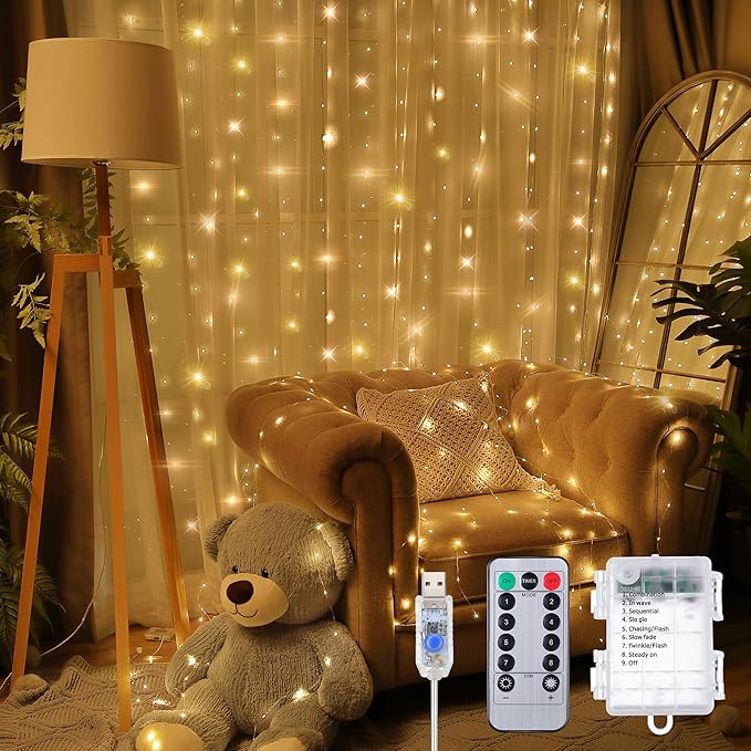 Meonum Curtain Tapestry Backdrop String Lights, Each 13 Strings 6.6 x 5 ft Tapestry Fairy String Light, 8 Modes Window Wall Hanging Light Strings for Bedroom Christmas Curtain Decor(1 Pack)