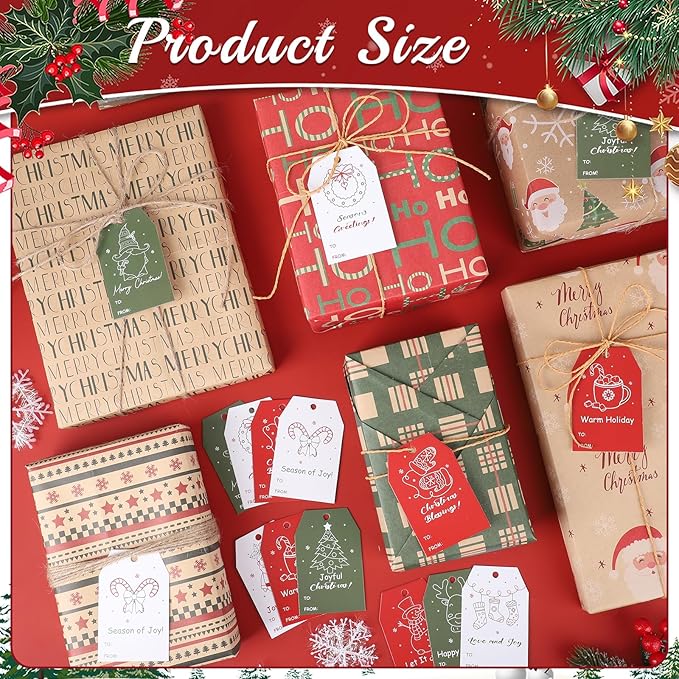 100PCS Christmas Gift Tags 10 Styles Merry Christmas Gift Tags with String Modern Kraft Name Tag for Present Wrapping Xmas Holiday Festive Party Favors