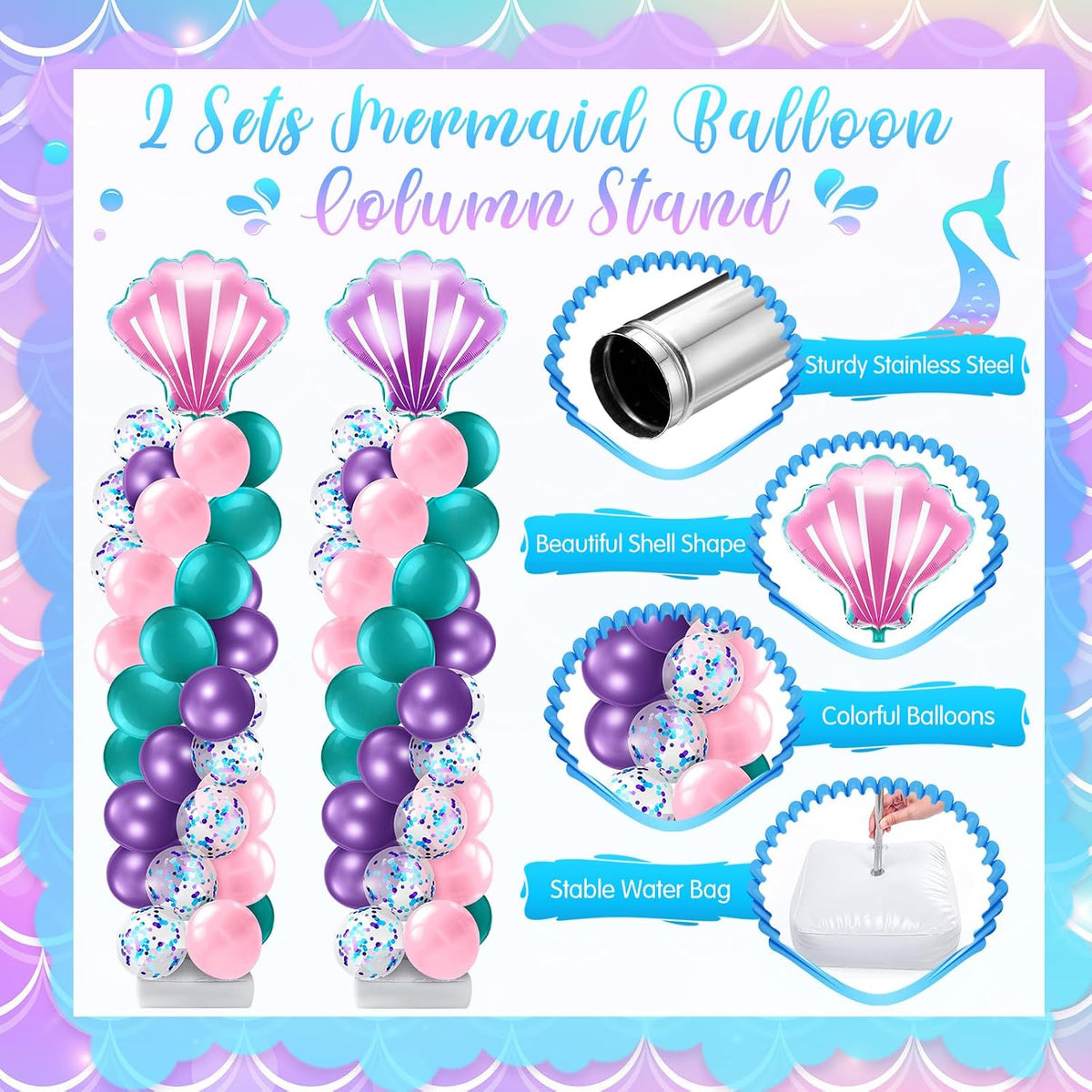 kasyat 2 set mermaid balloon column stand kit, side view