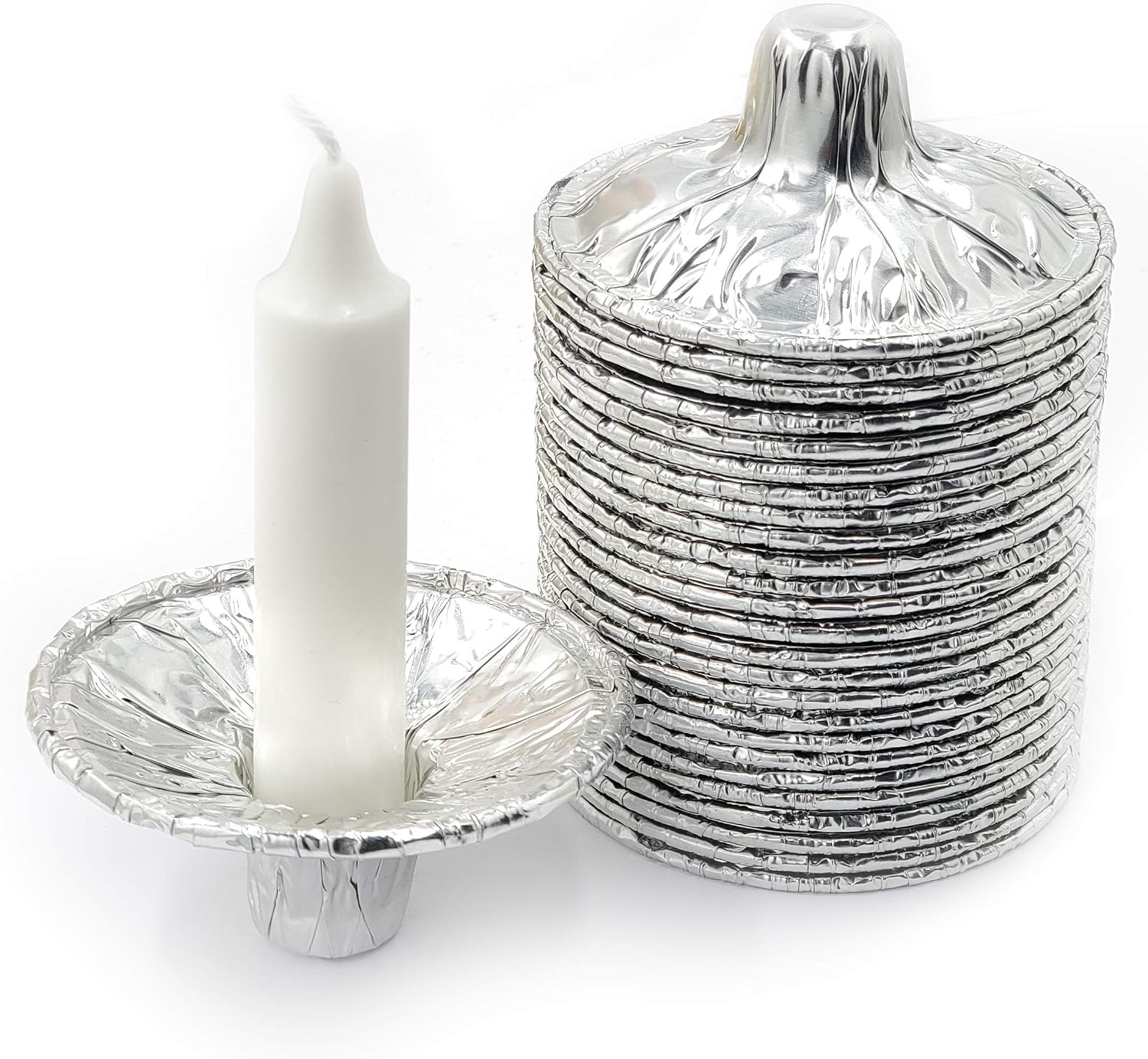 The Dreidel Company Extra Heavy Disposable Candle Holders, 100 Pack - Disposable Candle Drip Cup, Aluminum Foil Drip Cup Bobeches