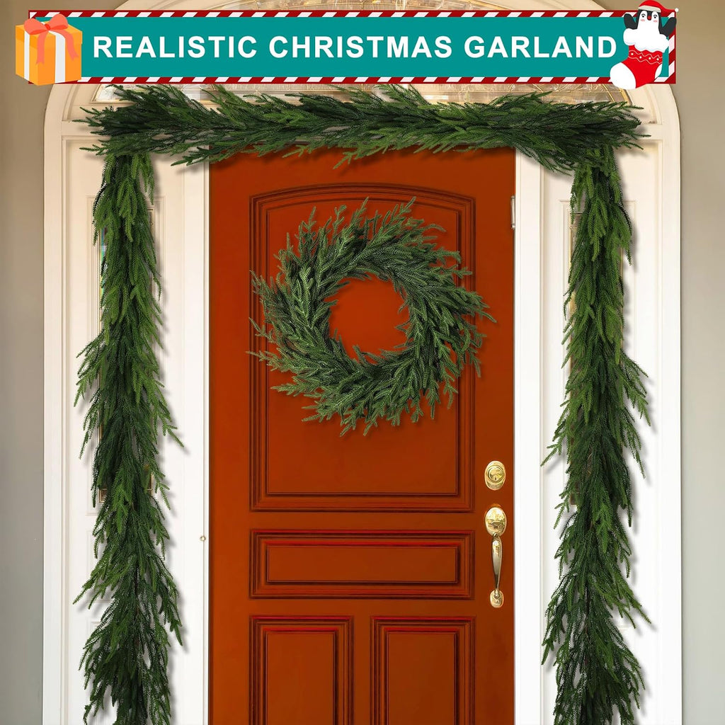 6 ft realistic christmas garland,natural droopy,soft bendable lifelike shown in use