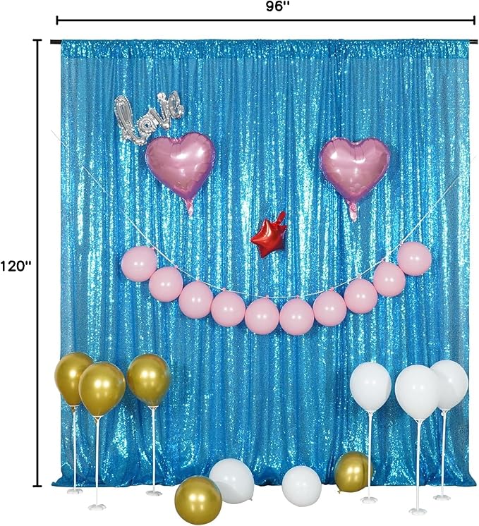 Poise3EHome 8FT x 10FT Sequin Photography Backdrop Curtain for Party Decoration, Turquoise