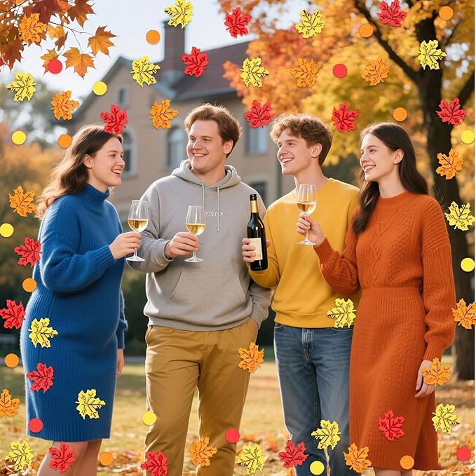 MARFOREVER Maple Leaf Fall Confetti, Thanksgiving Metallic Foil Confetti Autumn Leaves Sequins Sprinkles Table Scatter Centerpiece for Fall Thanksgiving Party Supplies Decorations