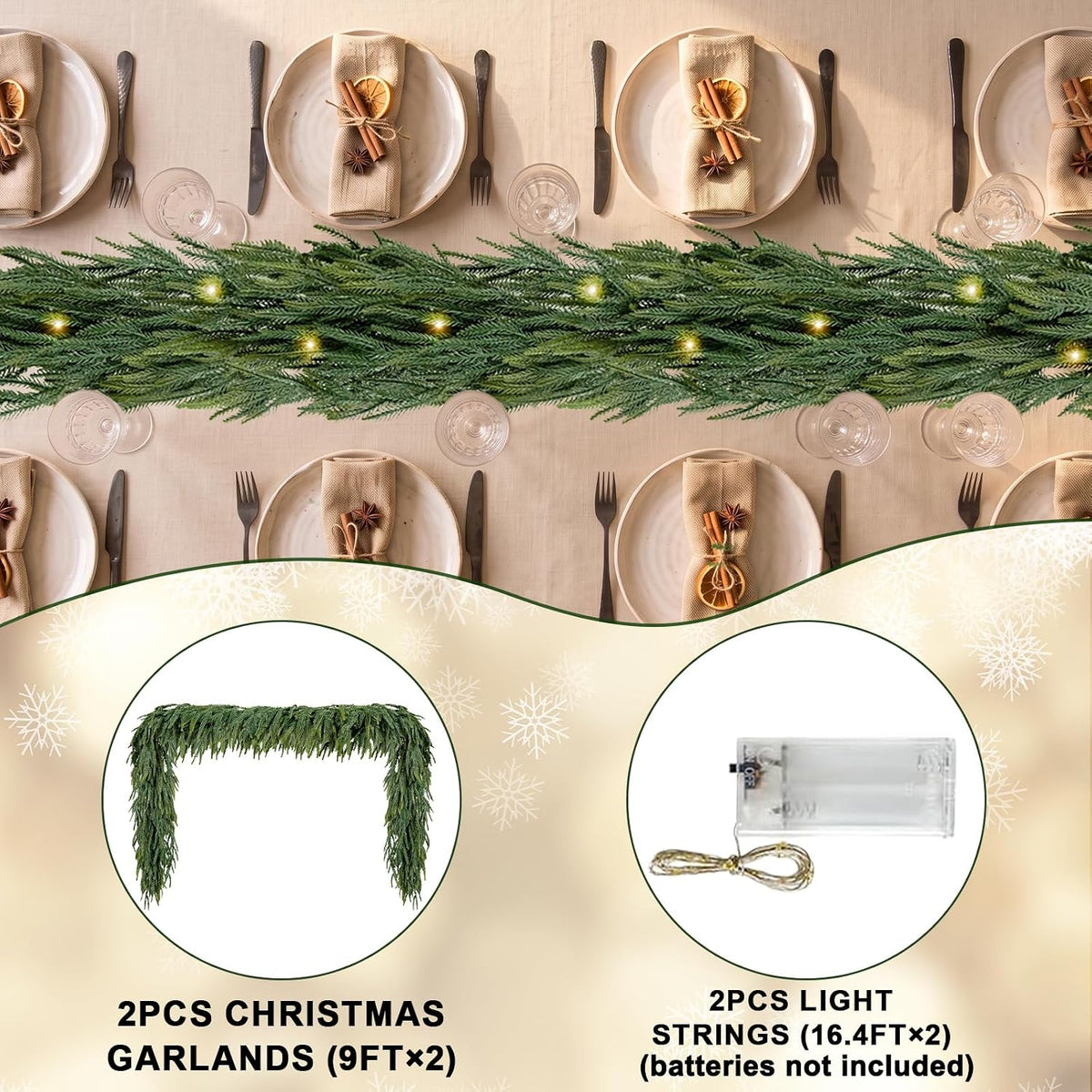 9ft christmas garland norfolk pine garland with led, close-up detail