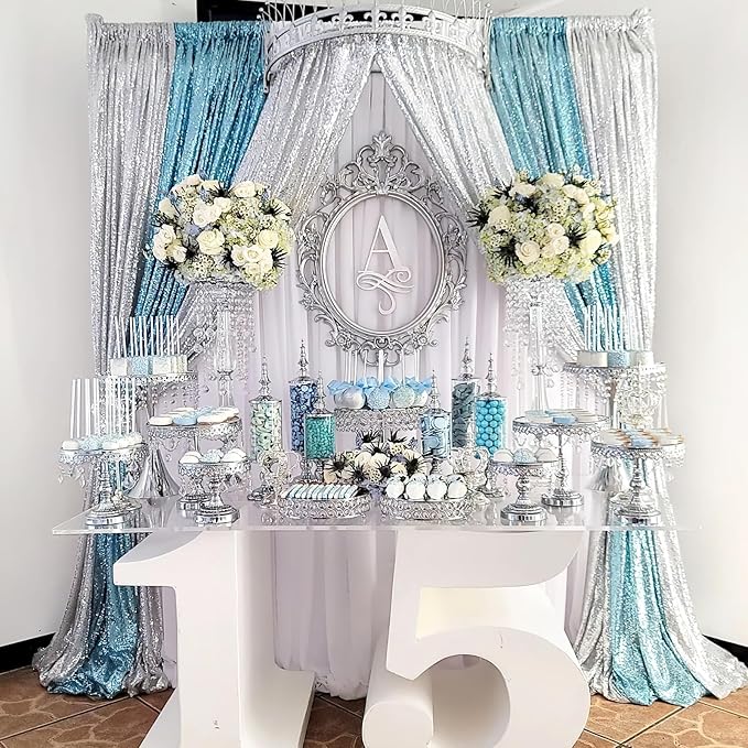 2FTx8FT Silver Glitter Sequin Curtain for Party Photography Backgrounds Wedding Backdrops Set of 4 Panels