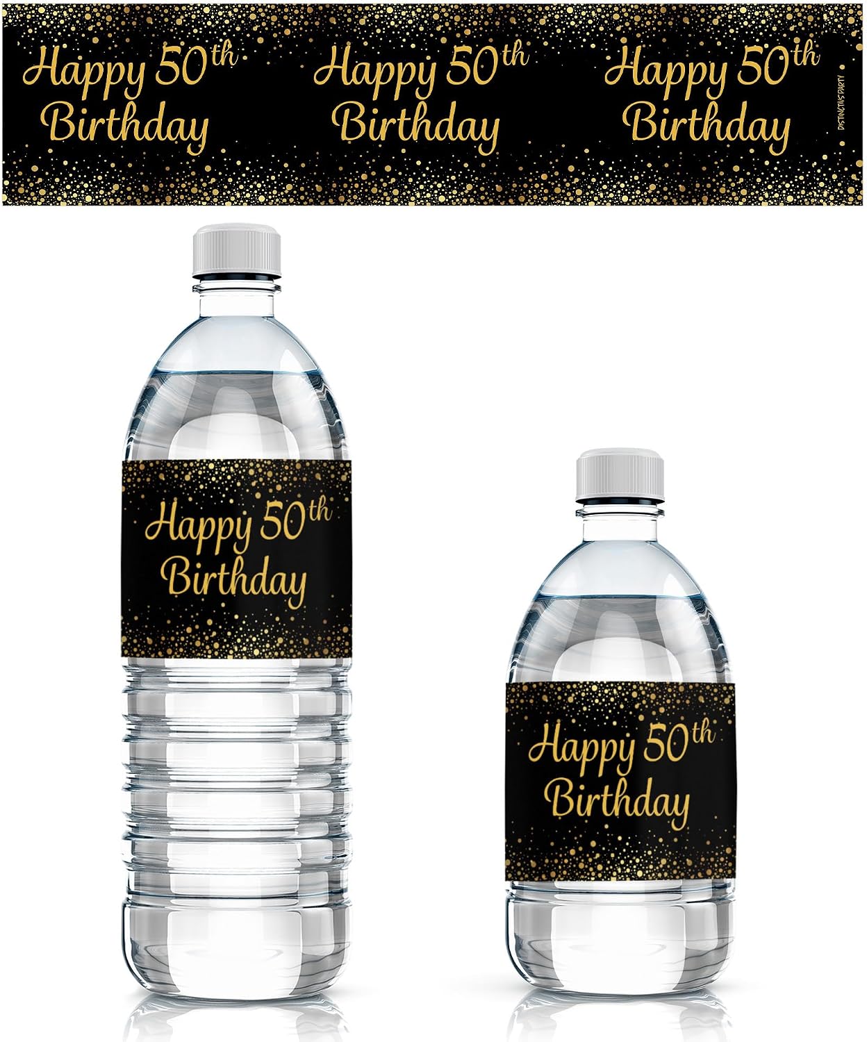 DISTINCTIVS Black and Gold 50th Birthday Water Bottle Labels – 20 Count – Waterproof – 50th Birthday Party Favors for Men and Women
