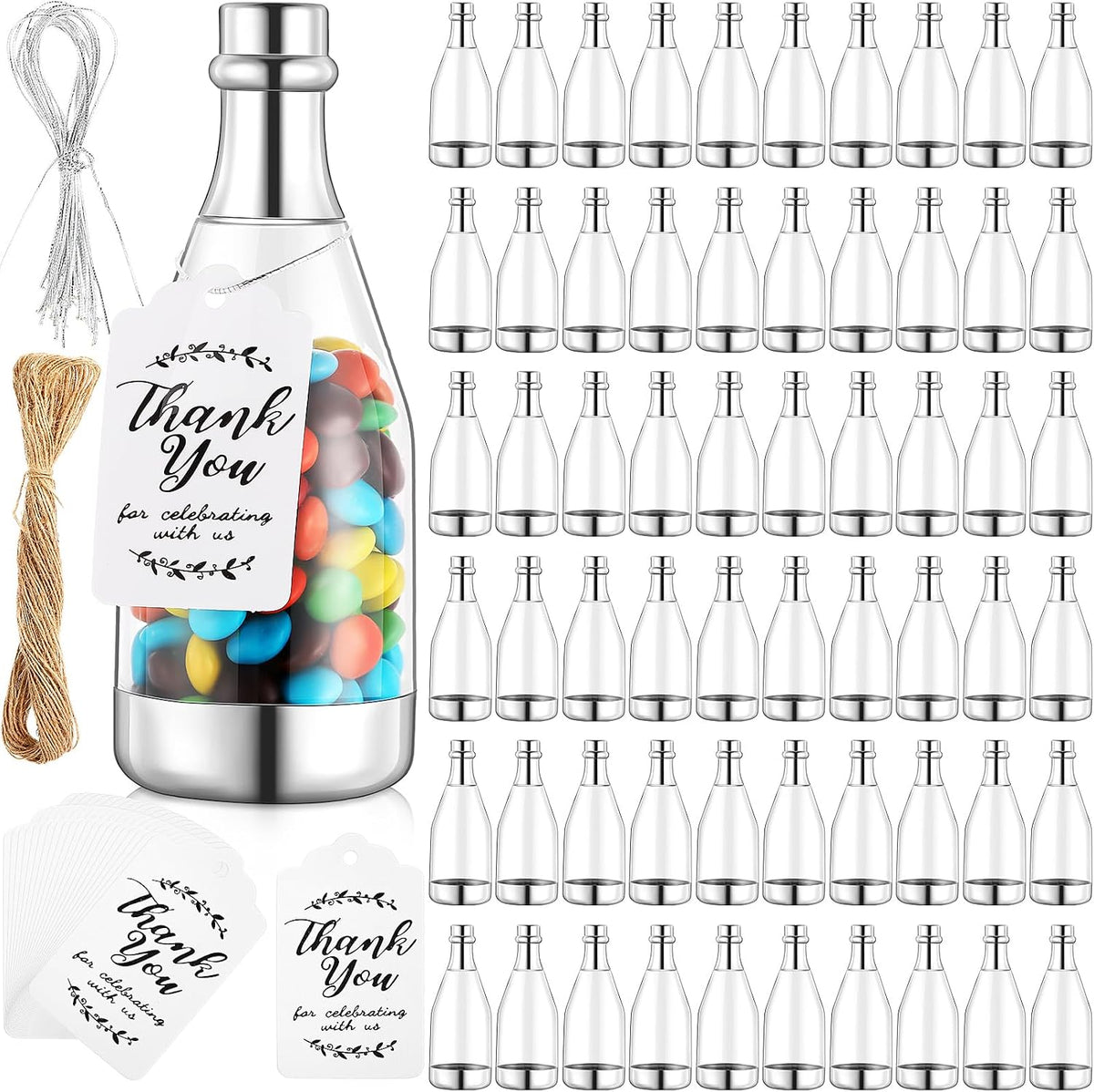 Gerrii 60 Pcs Mini Champagne Bottles Plastic Candy Container Set with Tags