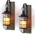 Wall Candle Sconce with Black Lantern, Set of 2 Farmhouse Decor | Candle holders with Distressed Wood Boards, for Front Porch, Living Room, Dining Room, Bedroom or TV wall