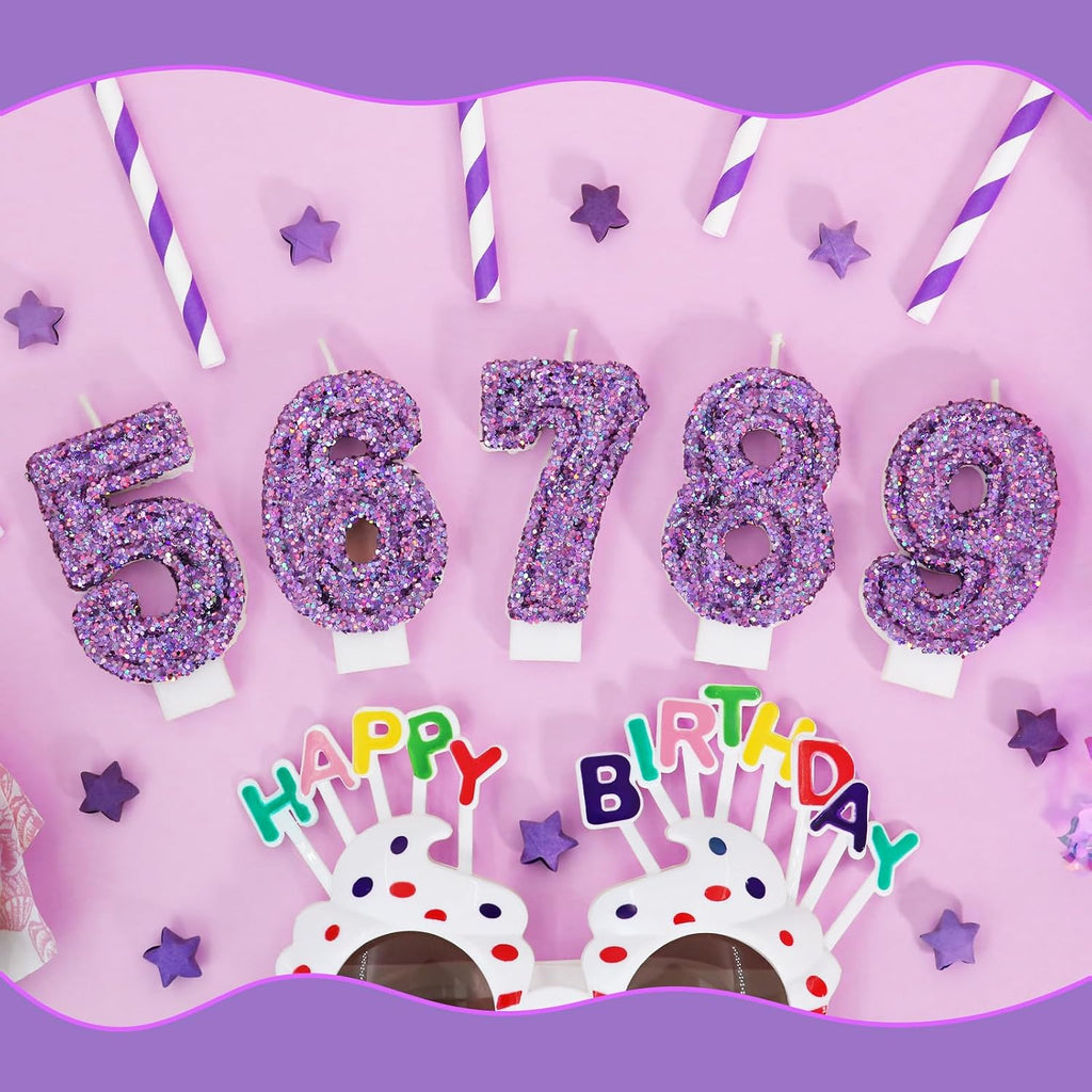 Deep Purple Glitter Birthday Candles for Girls - Number 7 Candle Cake Topper for Kpop Themed Birthday Party Decorations