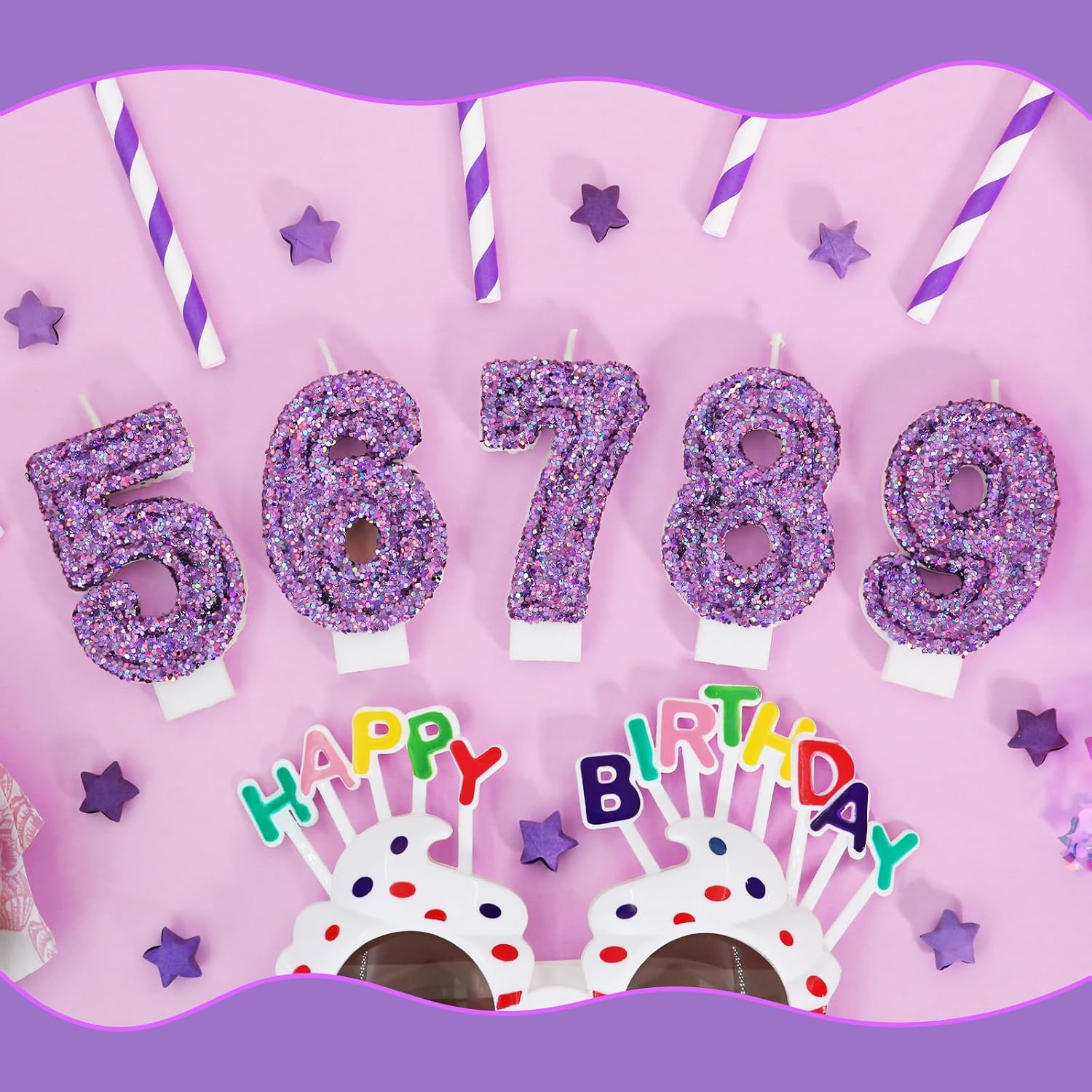 Deep Purple Glitter Birthday Candles for Girls - Number 7 Candle Cake Topper for Kpop Themed Birthday Party Decorations
