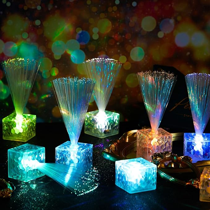 Amylove 16 Pcs Mini Fiber Optic Lamps Bulk Small LED Light up Table Centerpieces for Party Event Decorations with Crystal Base Battery Powered for Glow in The Dark Favors Supplies (6 Inch,Clear)