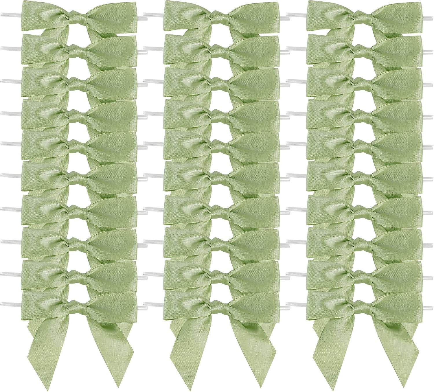 AIMUDI Sage Green Satin Ribbon Twist Tie Bows 3.5" Pretied Bows Premade Bows for Treat Bags Crafts Gift Wrapping Basket Wedding Favors Cookie Candy Bagging Cake Pop Bridal Shower - 50 Counts