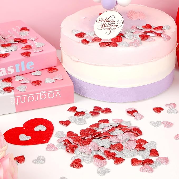 MARFOREVER Valentine's Day Felt Confetti, Glitter Heart Decorations, Foam Hearts, Romantic Shape Balls Sprinkles for Wedding, Valentines, Galentine's Day Supplies