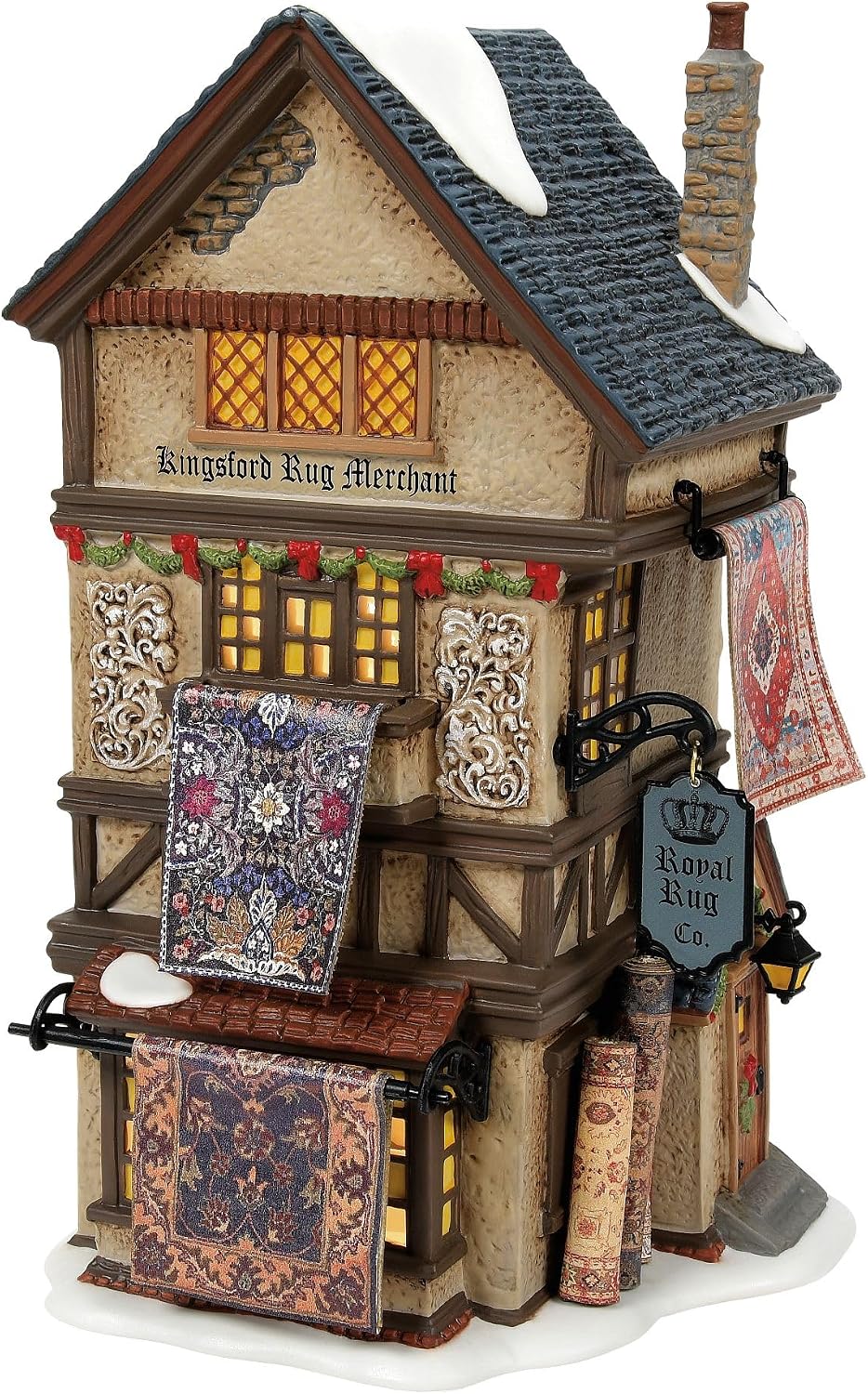 department 56 dickens village kingsford rug merchant shop shown in use
