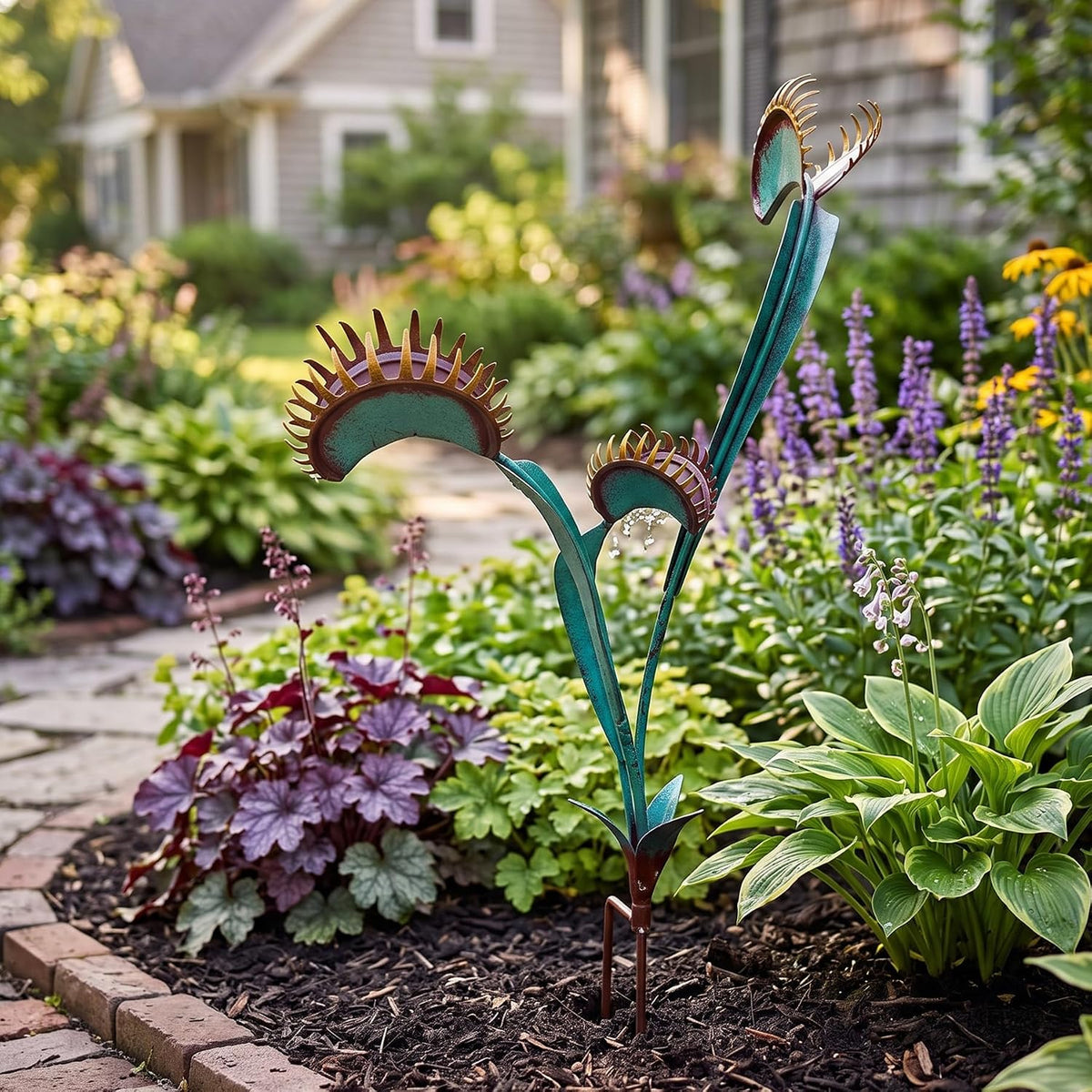 Metal Yard Art - 24inch Venus Fly Trap Garden Stake Metal Outdoor Plants