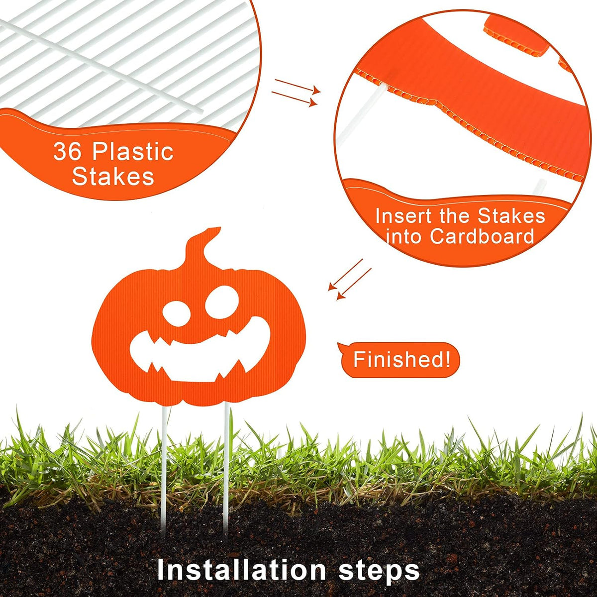 Jetec 18 Pcs Thanksgiving Pumpkin Yard Signs with Stakes, Orange,Black