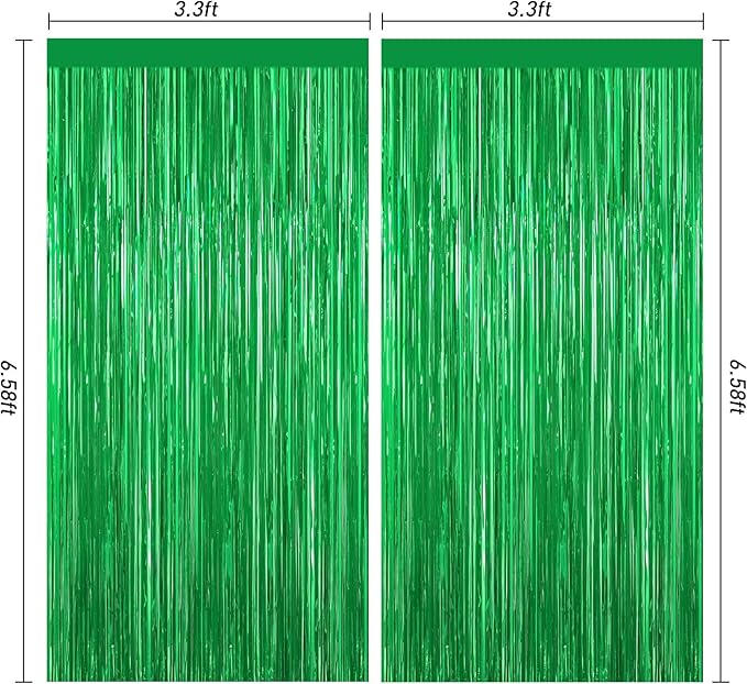 Green Foil Curtain Backdrop, 2Pack Green Metallic Tinsel Foil Fringe Curtains Photo Booth Props for Birthday Wedding Engagement Baby Shower Bachelorette Christmas Celebration Jungle Party Decorations