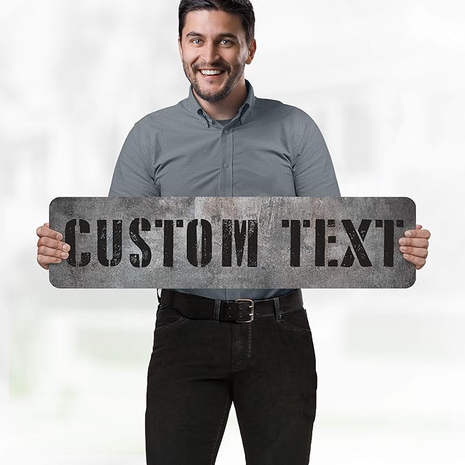 Custom Sign, Custom Street Sign, 11 Font Colors, 13 Font Styles, 4 Hole Options, 22 Sizes, 8x32 Inches, Rust Free DiBound, Fade Resistant, Made in USA by My Sign Center (Grunge Metal)