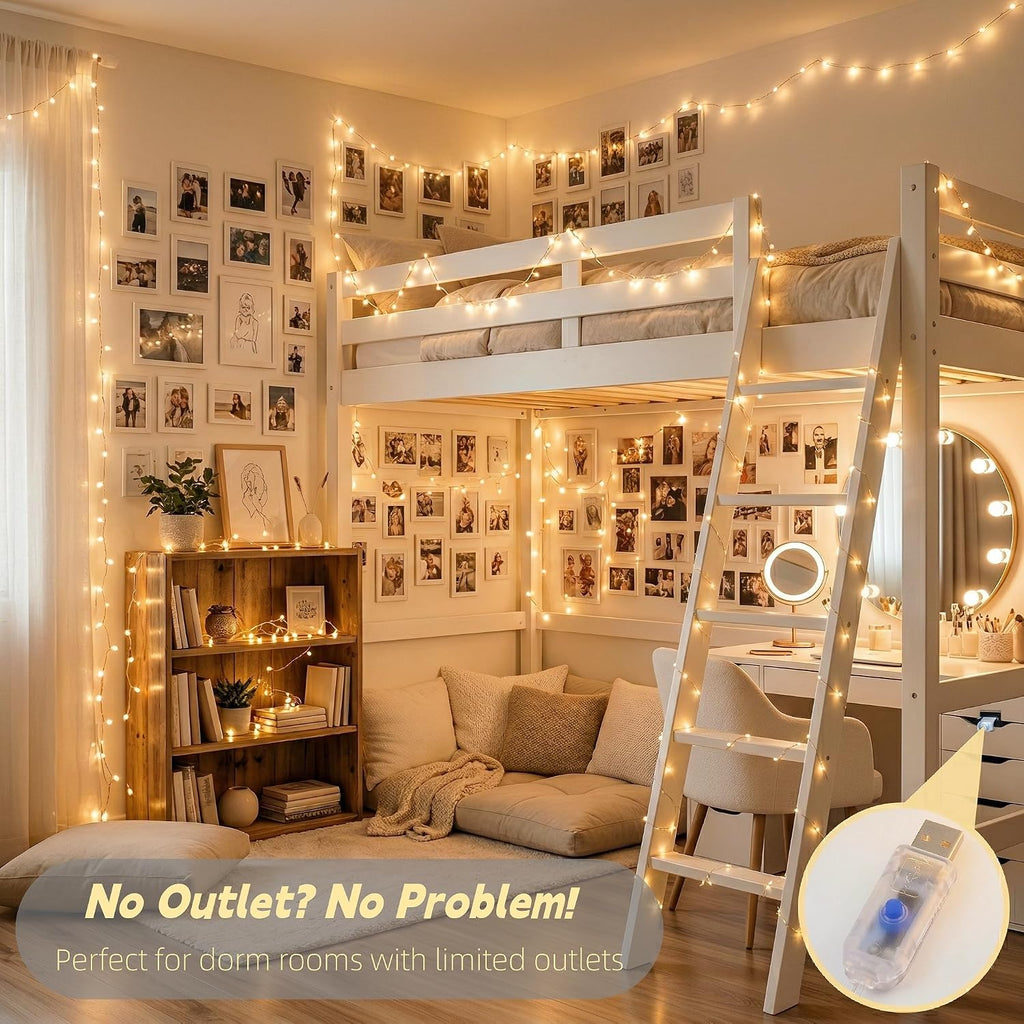 JMEXSUSS USB Fairy Lights for Bedroom,33ft 100 LED Classroom Lights Plug in | Mini Twinkle Lights with Remote,Indoor String Lights for Dorm Girl's Room Birthday Party Decor, Silver Wire, Warm White,Timer