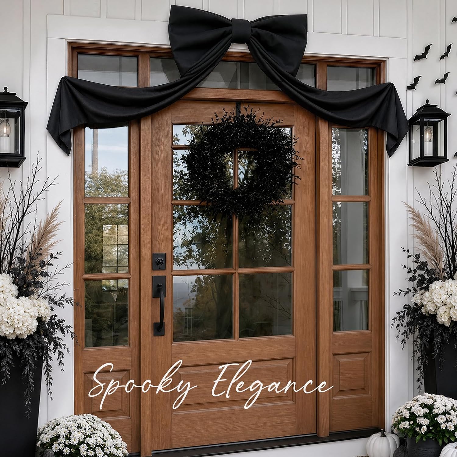 Halloween Decor - Halloween Decorations - 48" x 24" Giant Black Bow for Wall Mantle Front Door Window Kitchen - Indoor Room Party Hanging Decoration - Christmas Tree Topper Bows for Home