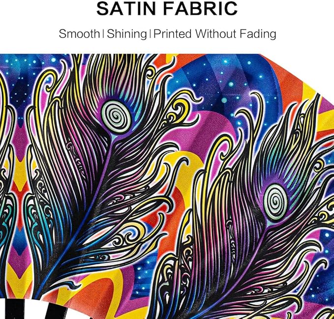 13" Large Rave Fan Bamboo, Folding Clack Hand Fans Foldable for Men Women, Boots on the Ground Poping Fan for EDM Festival Line Dance Decoration, (Peacock, Large 13")