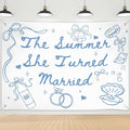 The Summer She Turned Married Backdrop - Beach Wedding Party Decorations - Bridal Shower Bachelorette Party Background Blue