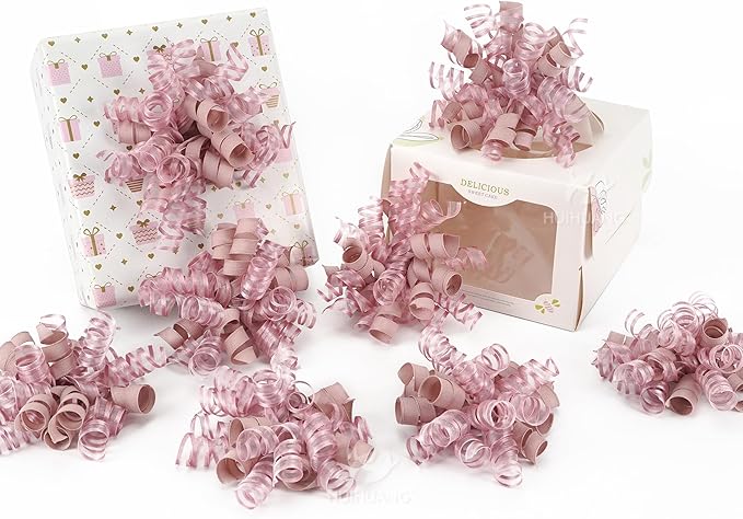 HUIHUANG Self-Adhesive Curly Bows Gift Wrap Accessory Dusty Rose Gift Bow 5 inch x 8 Counts Dusty Pink Ribbon Bows for Presents, Paper Bag, Party Favors, Bridal Shower Wedding Decoration