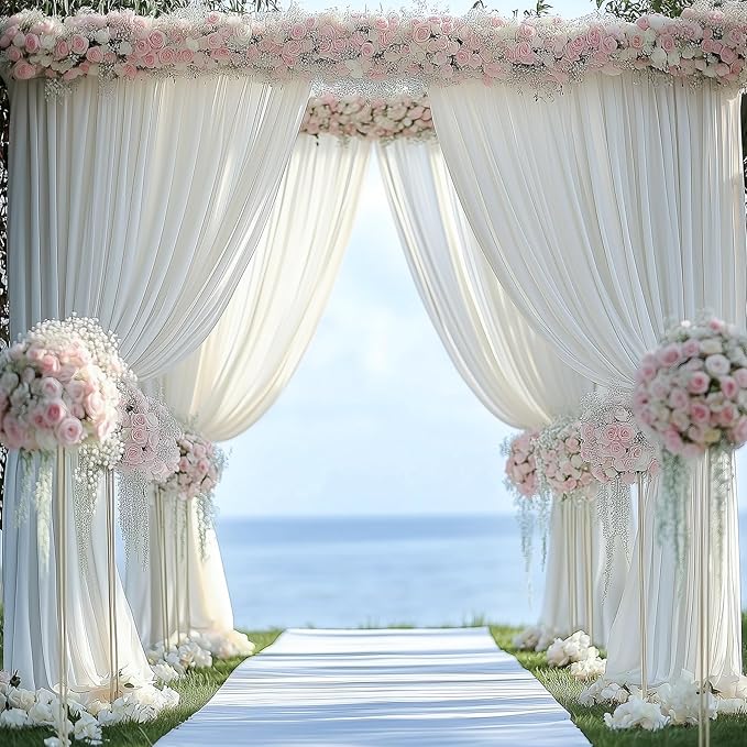 60ftx12ft Wrinkle Free Ivory Backdrop Curtain, 12 Panels 12FT Height Ivory Wedding Backdrop Drapes, Silky Polyester Back Drop Cloth for Birthday Photography Background Party Backdrop Draping