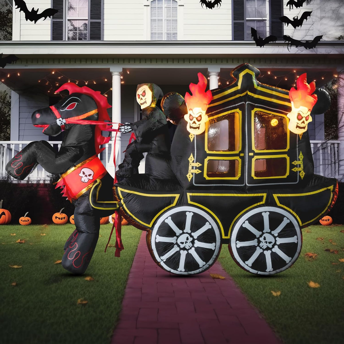 Joiedomi 10 Ft Long Halloween Inflatables Carriage Outdoor Decorations with H...