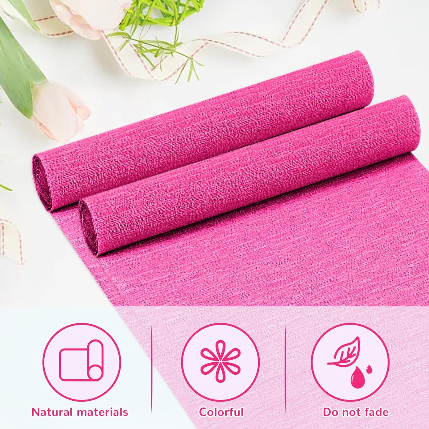 Crepe Paper Streamers 2 Rolls 10 x 98Inch (Rose Pink) | Crepe Paper Sheets for DIY Gift Colourful Paper Flower Wrapping Paper Crafts Birthday Wedding Holiday Party Decorations