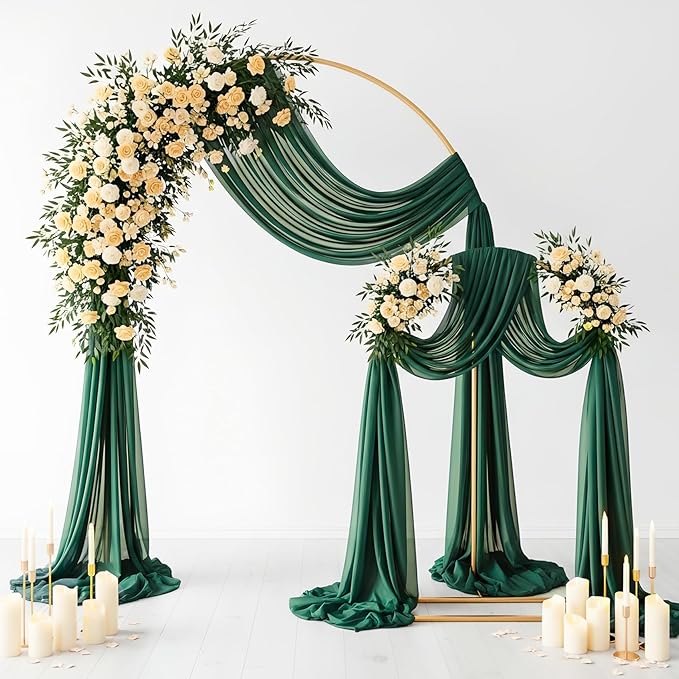 Wedding Arch Draping Fabric 29" x 19Ft Sheer Drapes for Backdrop Wedding Ceremony Reception Ceiling Decor Curtain Baby Bridal Shower Decoration (Hunter Green, 2 Panels)