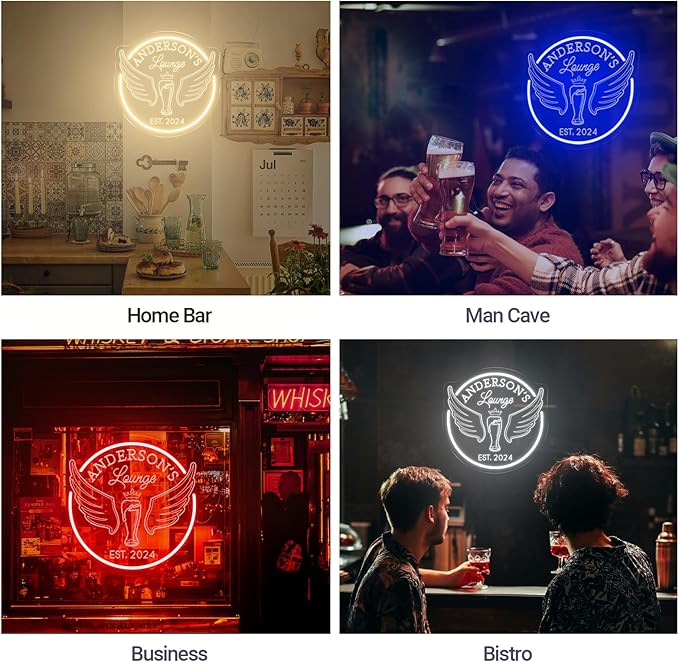 Custom Lounge Neon Sign for Home Bar Wall Decor, Personalized LED Neon Bar Name Signs for Men Dad Gifts, Dimmable Customizable Light Up Signs for Man Cave Lounge Basement Bar Tavern Bistro Business