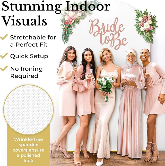 7.2FT Gold Wedding Backdrop Arch Stand with White Spandex Cover – Metal Frame, Water Weights & Storage Bag – Party, Birthday, Baby Shower, Bridal Shower, Wedding Ceremony, Photo Booth Decor