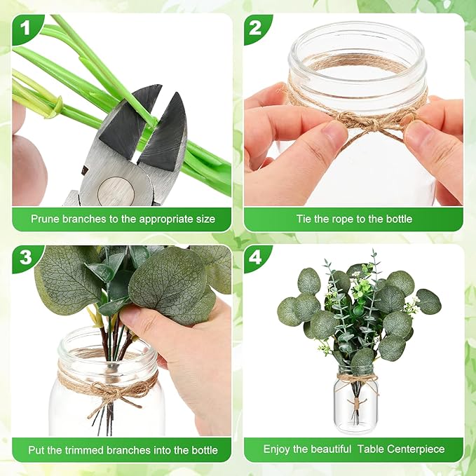 6 Set Centerpiece Table Decorations Mason Jar Table Centerpiece with Flower Mason Jar Wedding Centerpieces Vases Decor for Reception Engagement Party Bridal Shower (Eucalyptus)